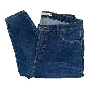 JUSTFAB Distressed High Rise Skinny Jean | Medium/Dark Blue | Size 16